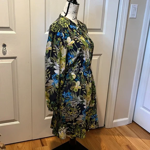 J. Crew silk ruffle hem long sleeve dress in watercolor floral sz Large - Picture 6 of 11
